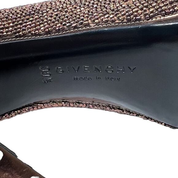 Vintage Givenchy Peep Toe Pumps Brown Beaded Patent Leather Size 39 1/2 - Picture 4 of 8